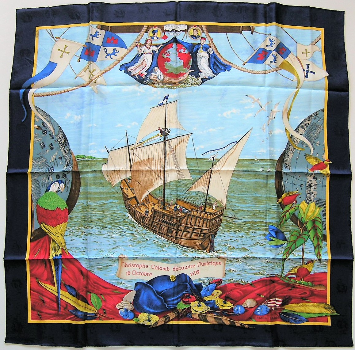 Christophe Colomb decouvre l'Amerique Jacquard Hermes Scarf