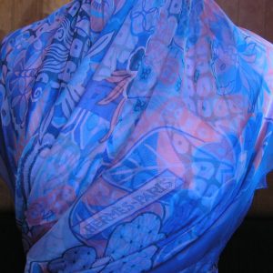 Urashima Taro 140cm Hermes Mousseline Shawl -Blue- 2015 N Hidaka vintage Hermes scarf